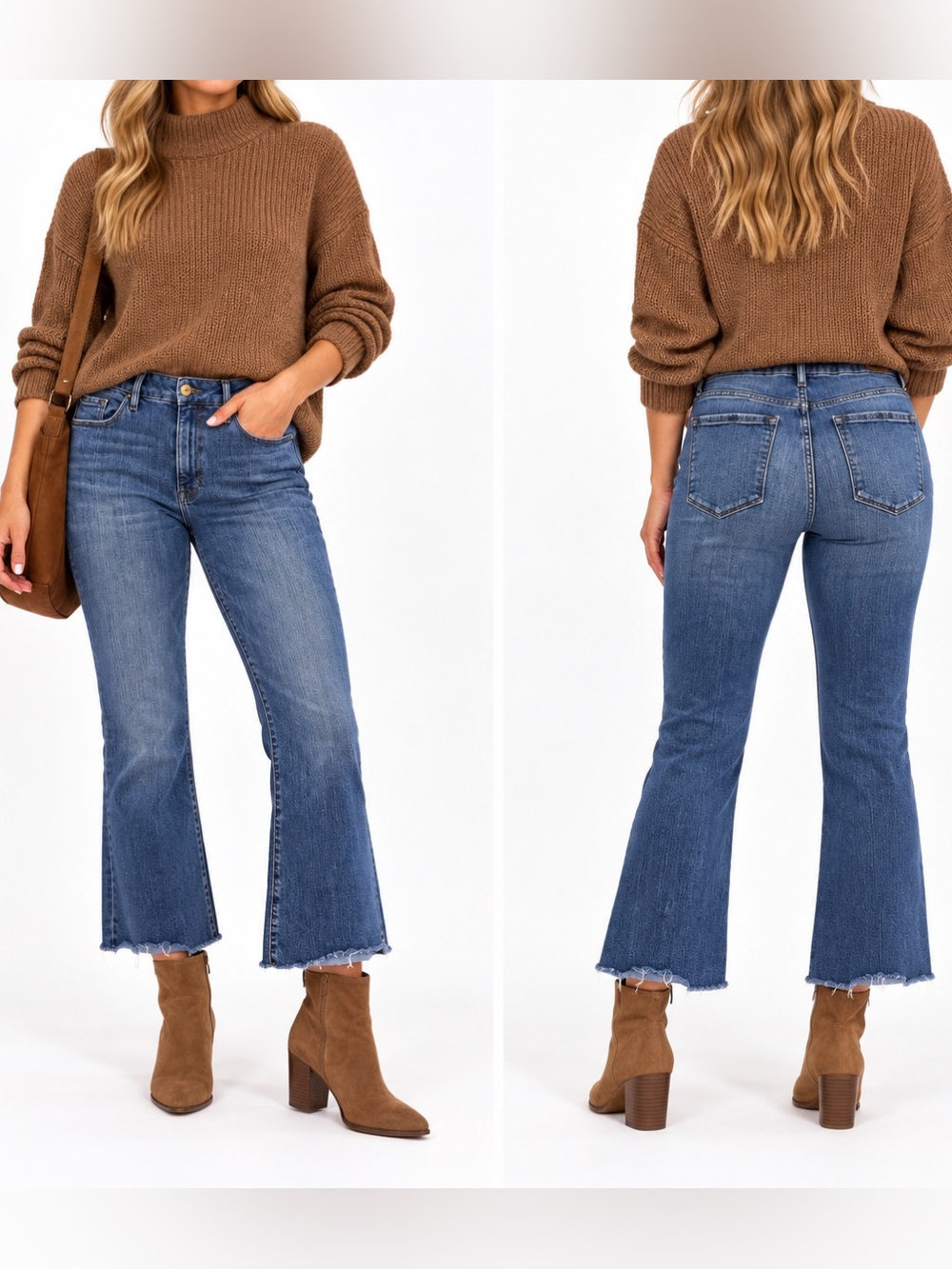 FRAME Le Crop Mini Boot Jeans Blue Raw Hem Size 34